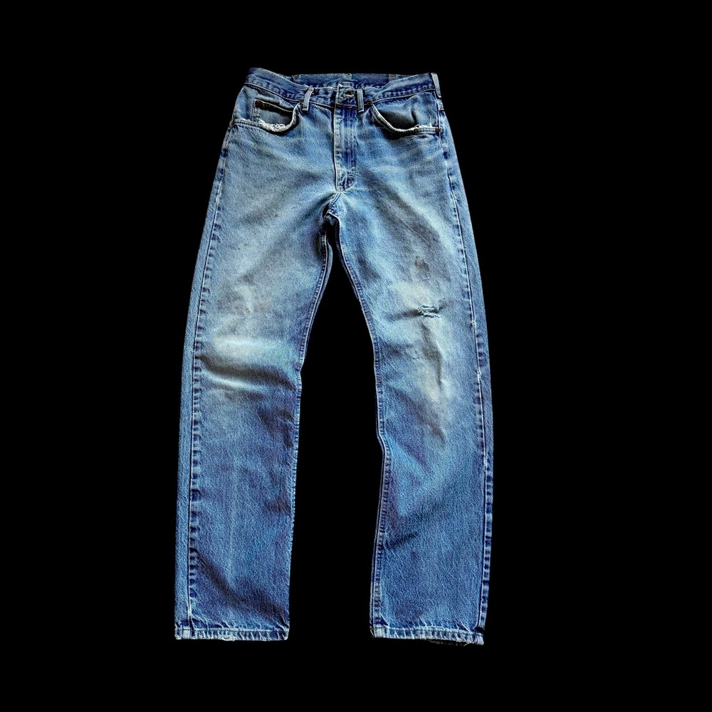80's Lee Straight Leg Distressed Denim Jeans 32x34 Fits 30x32 Made in USA